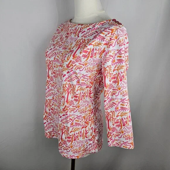 J. McLaughlin Top Small Catalina Cloth Pink Orange Village Print Career - Picture 4 of 10